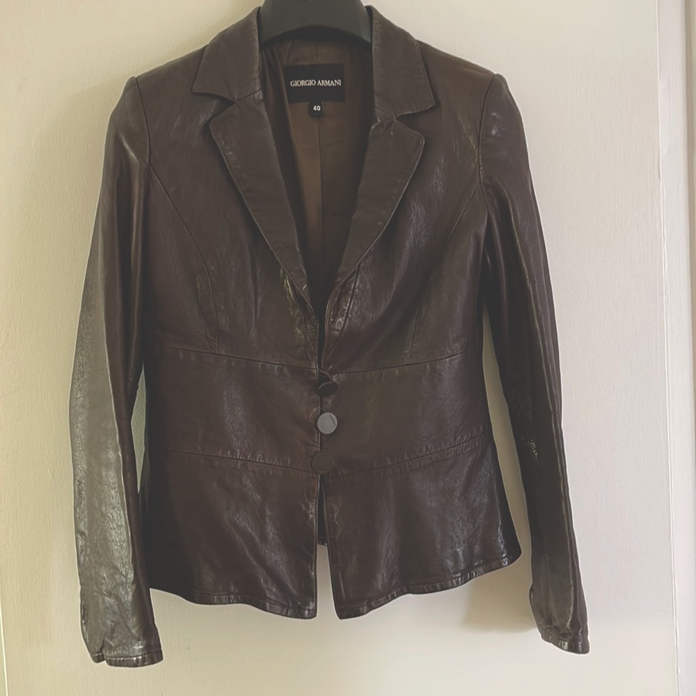 Brown Giorgio Armani leather jacket